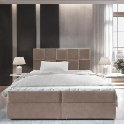 Lit boxspring avec matelas et sur-matelas inclus PRATA 160x220cm Velours Taupe