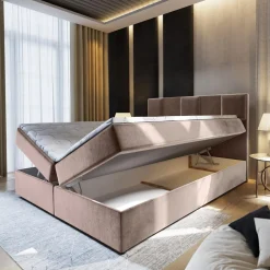 Lit boxspring avec matelas et sur-matelas inclus PRATA 160x220cm Velours Taupe