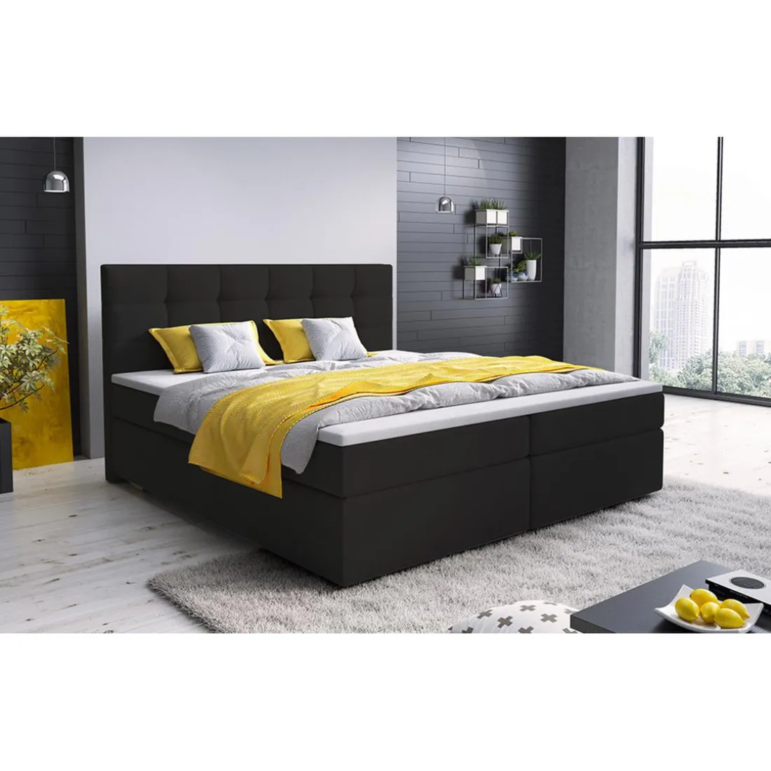 Lit Boxspring ROVINKA 160cm Simili Noir