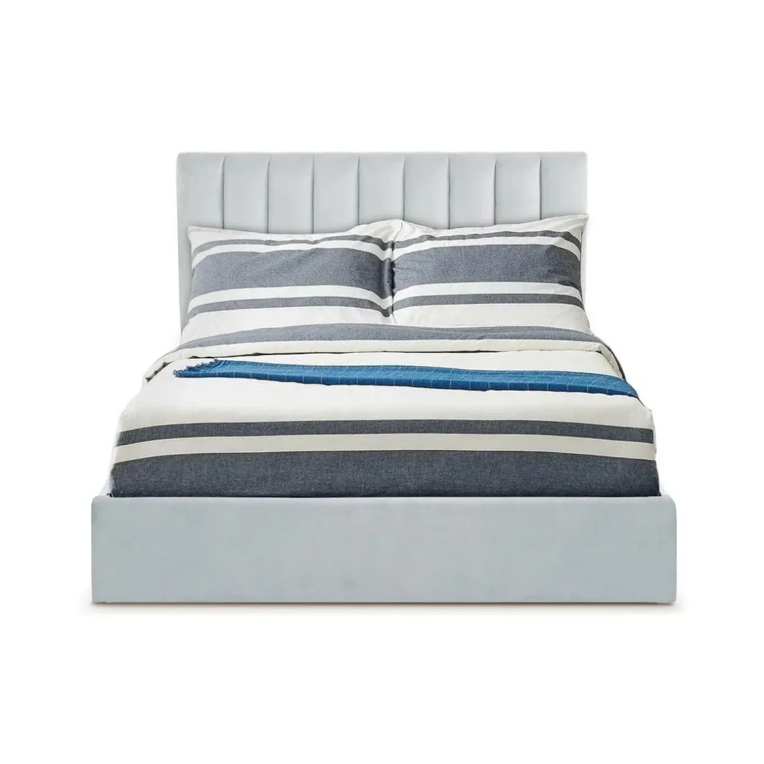 Lit Coffre + Sommier Velours Argent DREAMY 160cm
