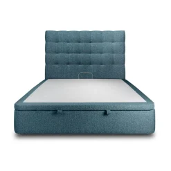 Lit coffre avec tête de lit capitonnee Bouclette Bleu