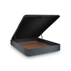 Lit coffre avec tête de lit capitonnee Velours Gris anthracite