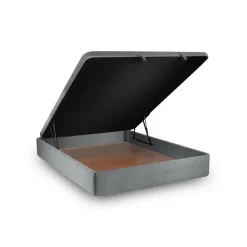 Lit coffre avec tête de lit capitonnee Tissu Gris anthracite