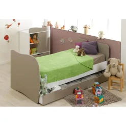Lit Combiné Bébé Enfant Blanc/Lin avec Tiroir BELEM