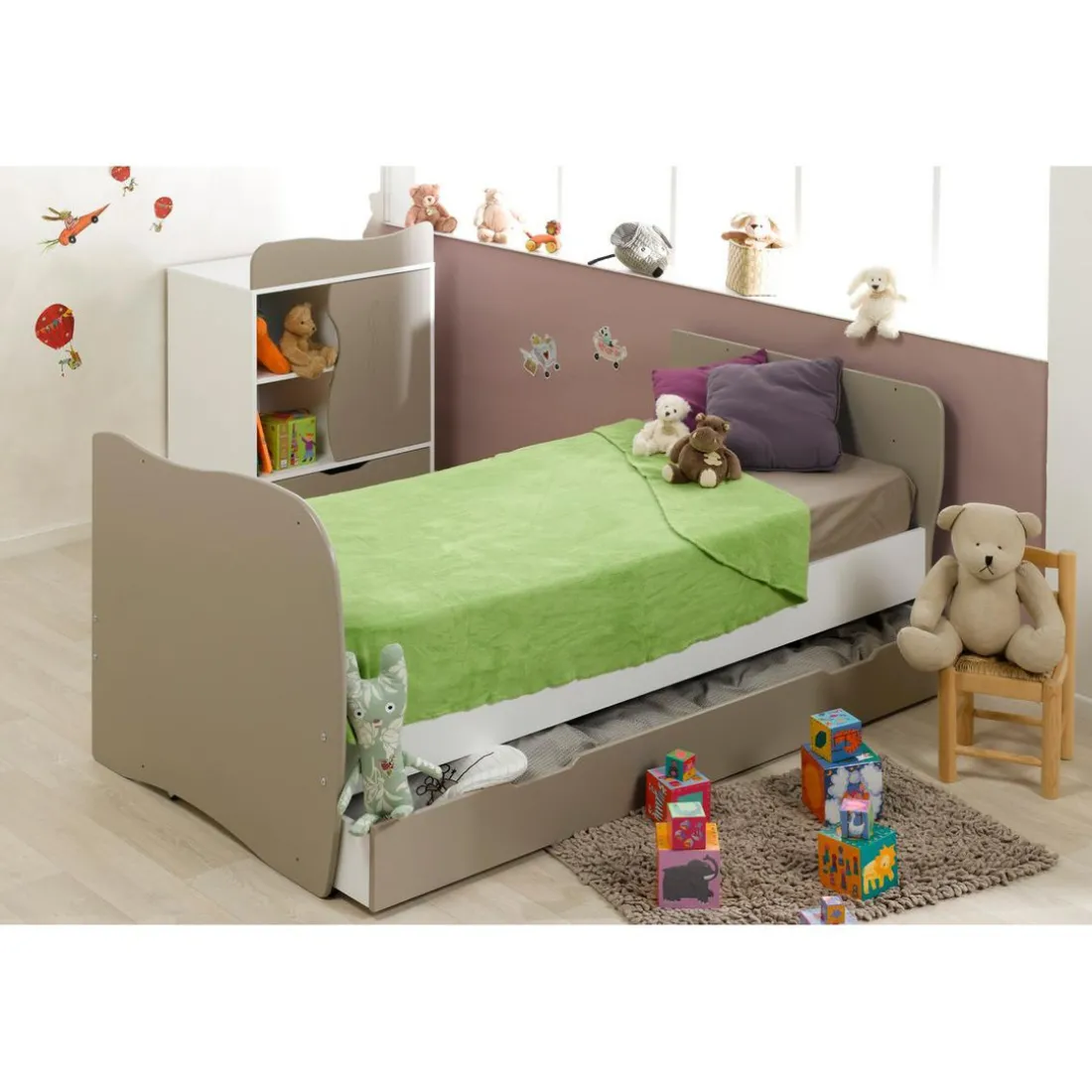 Lit Combiné Bébé Enfant Blanc/Lin avec Tiroir BELEM
