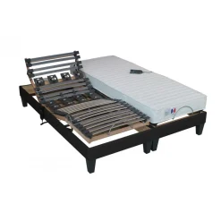 Lit de Relaxation Matelas Mousse à Mémoire de Forme et Sommier Electrique à Lattes et Plots AINA