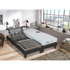 Lit de Relaxation Matelas Mousse à Mémoire de Forme et Sommier Electrique à Lattes et Plots AINA