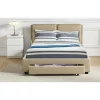 Lit Double FROWELL Avec Tiroir De Rangement Intégré Et Sommier 140x190cm Tissu Beige