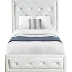 Lit double GRIMALI avec sommier relevable 140x190cm Simili Blanc
