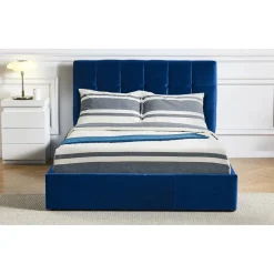 Lit Double LUFTANI Avec Sommier Relevable 160x200cm Velours Bleu