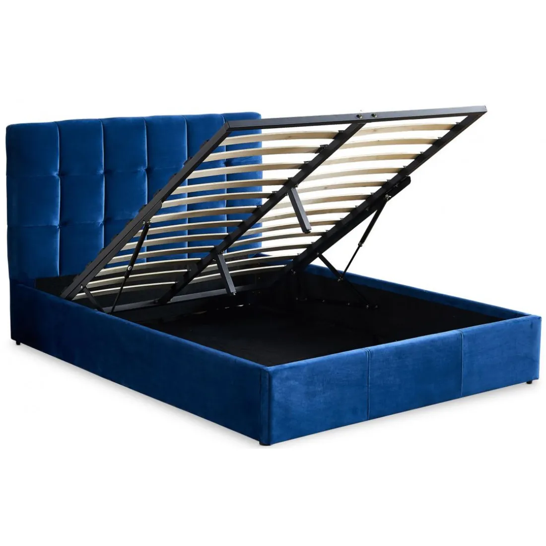 Lit Double LUFTANI Avec Sommier Relevable 160x200cm Velours Bleu