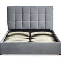 Lit Double LUFTANI Avec Sommier Relevable 180x200cm Velours Argent