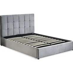 Lit Double LUFTANI Avec Sommier Relevable 180x200cm Velours Argent