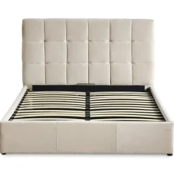 Lit Double LUFTANI Avec Sommier Relevable 140x190cm Velours Beige