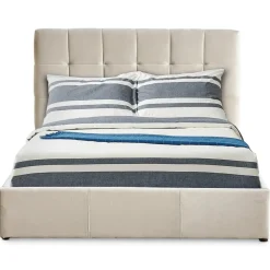 Lit Double LUFTANI Avec Sommier Relevable 180x200cm Velours Beige