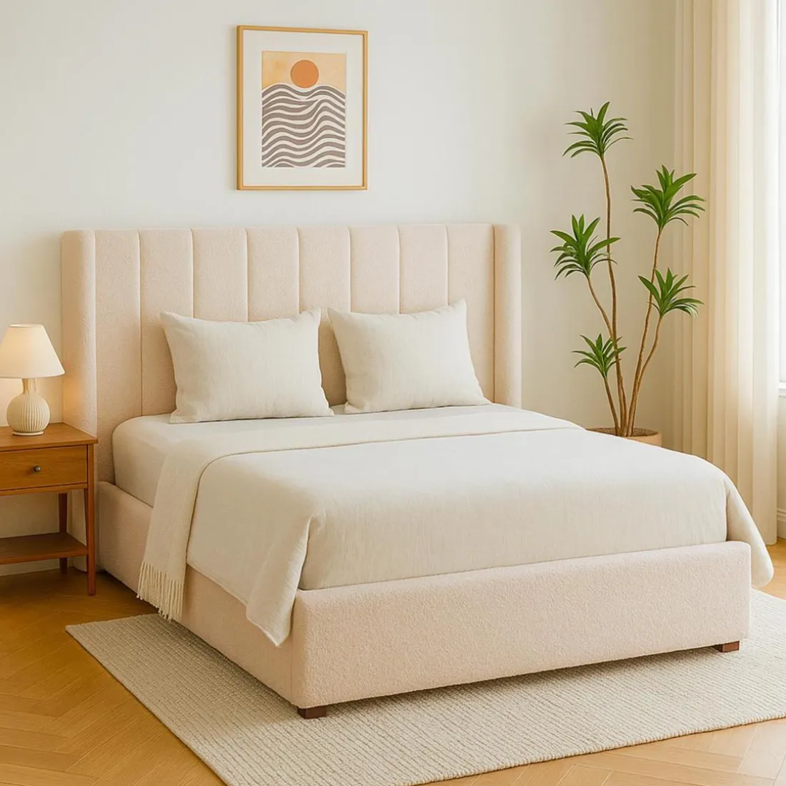 Lit double Magorial avec sommier relevable Tissu Bouclette