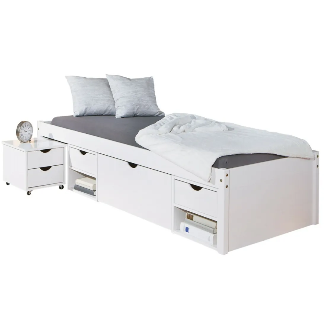 Lit En Bois Avec 4 Espaces De Rangement Blanc 90x200 KALO