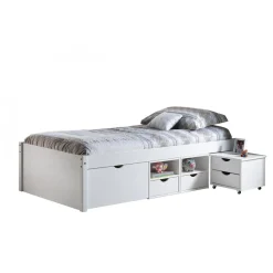 Lit En Bois Avec 4 Espaces De Rangement Blanc 90x200 KALO
