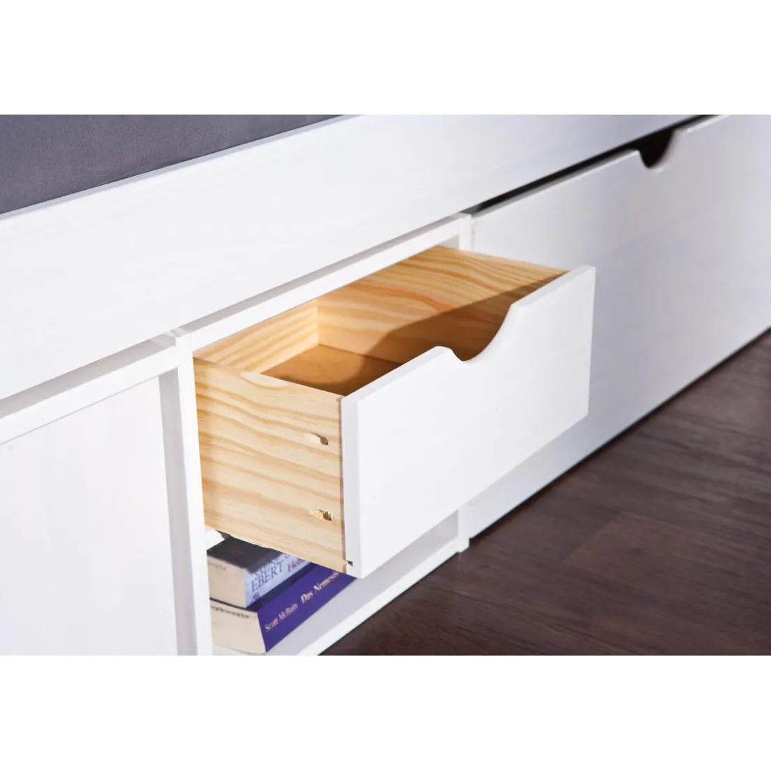 Lit En Bois Avec 4 Espaces De Rangement Blanc 90x200 KALO