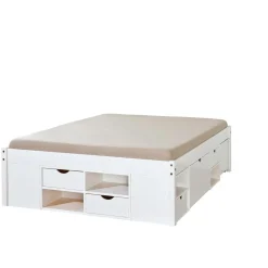 Lit en Pin Avec Espaces De Rangement Mobiles Blanc 140x190 KOLO