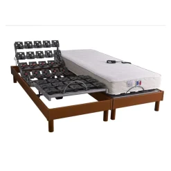 Lit Relaxation Matelas 100% Latex 5 Zones + Sommier Merisier Tous Plots Avec Réglage Fermeté Au Niveau Lombaire