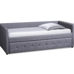 Lit simple gigogne Garry Tissu Gris Foncé