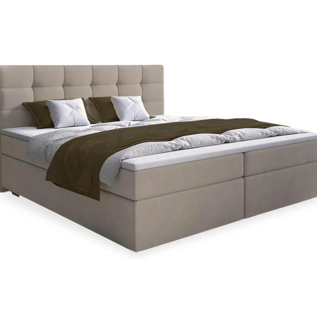 Lit-Coffre Avec Matelas Et Sur-Matelas ROVINKA 140cm Tissu Beige