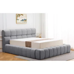 Lit-coffre complet avec rebords matelassés Challow Tissu Gris foncé