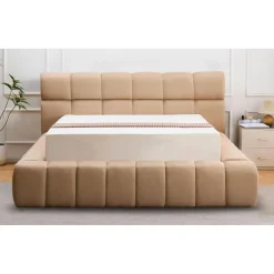 Lit-coffre complet avec rebords matelassés Tissu Beige Challow