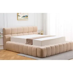 Lit-coffre complet avec rebords matelassés Challow Beige Tissu Bouclette