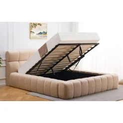 Lit-coffre complet avec rebords matelassés Challow Beige Tissu Bouclette