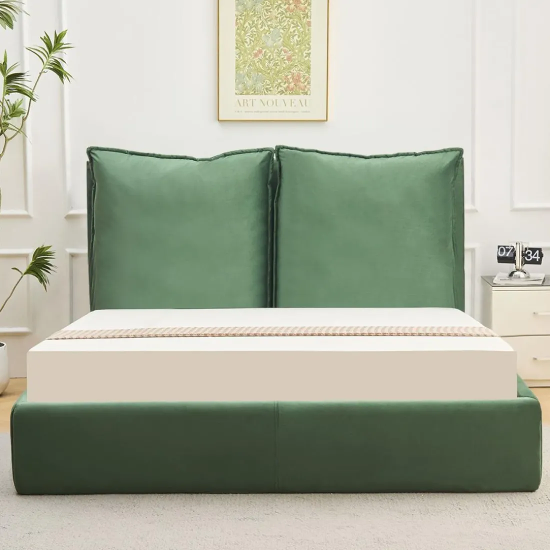 Lit-coffre Coussino sommier relevable Velours Vert