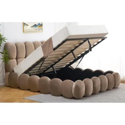 Lit-coffre design Taupe boule Bilbola avec sommier relevable Velours