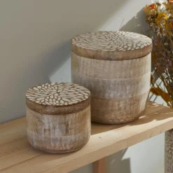 Lot 2 Boites rondes en bois de manguier FACTORY