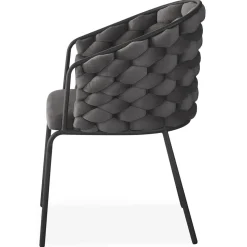 Lot de 6 chaises design au dossier arrondi style maillage Tricotane Velours Gris et Métal Noir