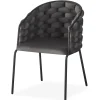 Lot de 4 chaises design au dossier arrondi style maillage Tricotane Velours Gris et Métal Noir