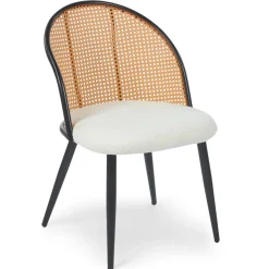 Lot de 8 chaises design Showan avec cannage Rotin et Tissu bouclette Crème