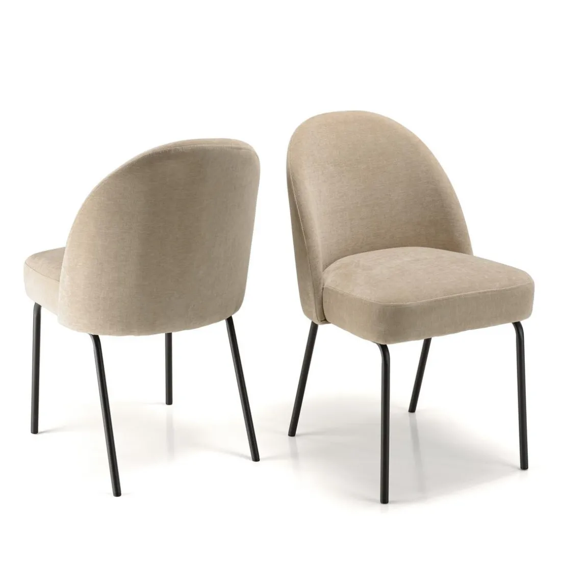 Lot de 2 chaises tissu sable pieds acier noir ULYSSE