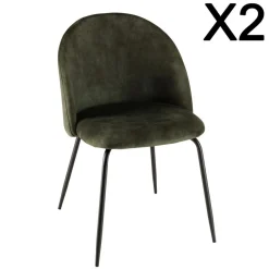 Lot de 2 chaises velours vert sapin dossier arrondi
