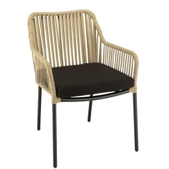 Lot de 2 fauteuils cordage couleur naturelle coussin assise noir MALO