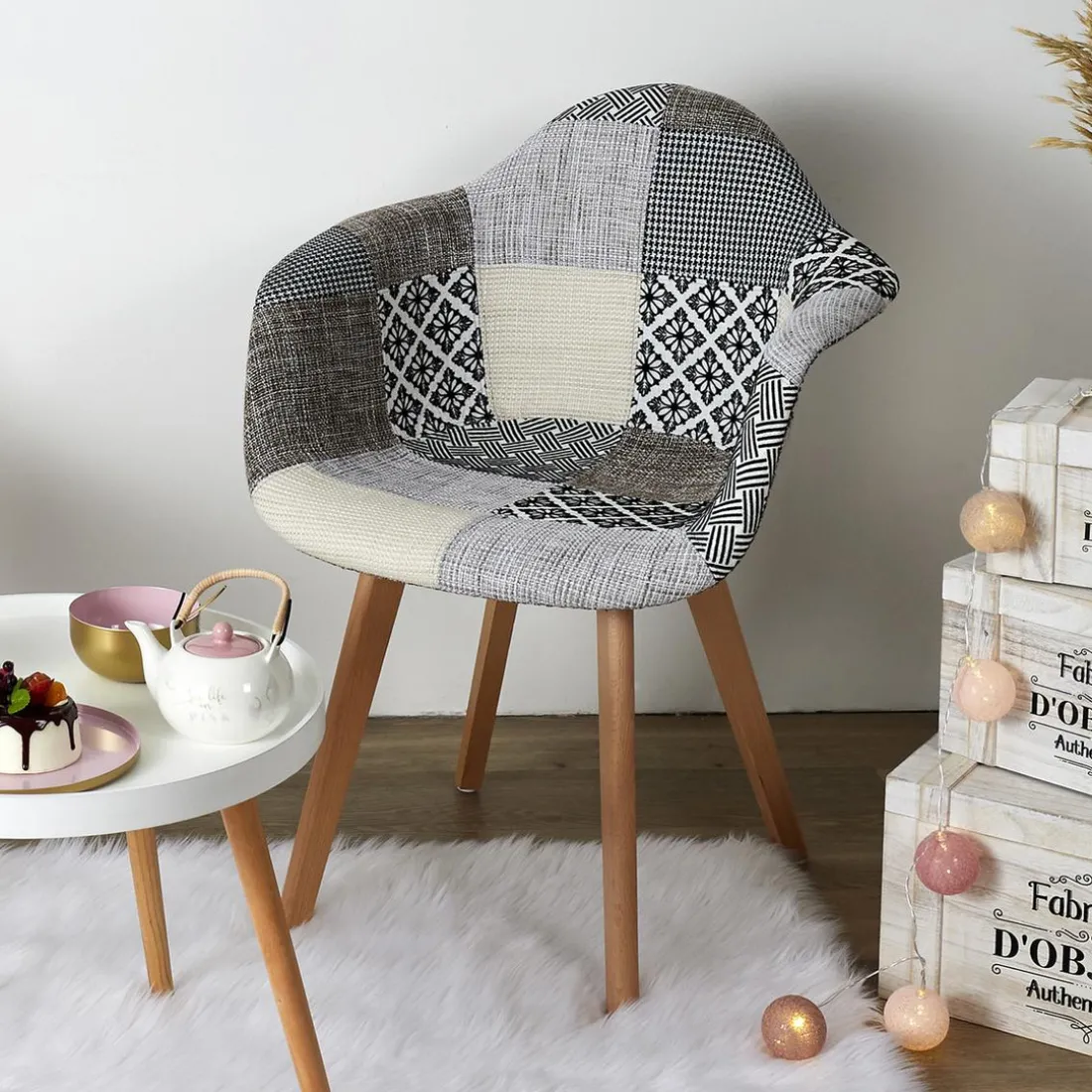 Lot de 2 Fauteuils Patchwork Gris