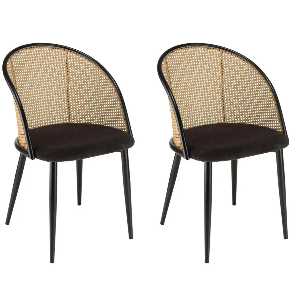 Lot de 2 fauteuils tissu noir dossier arrondi effet cannage LEA
