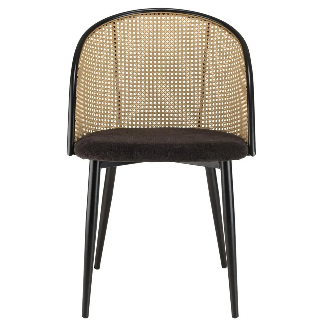 Lot de 2 fauteuils tissu noir dossier arrondi effet cannage LEA