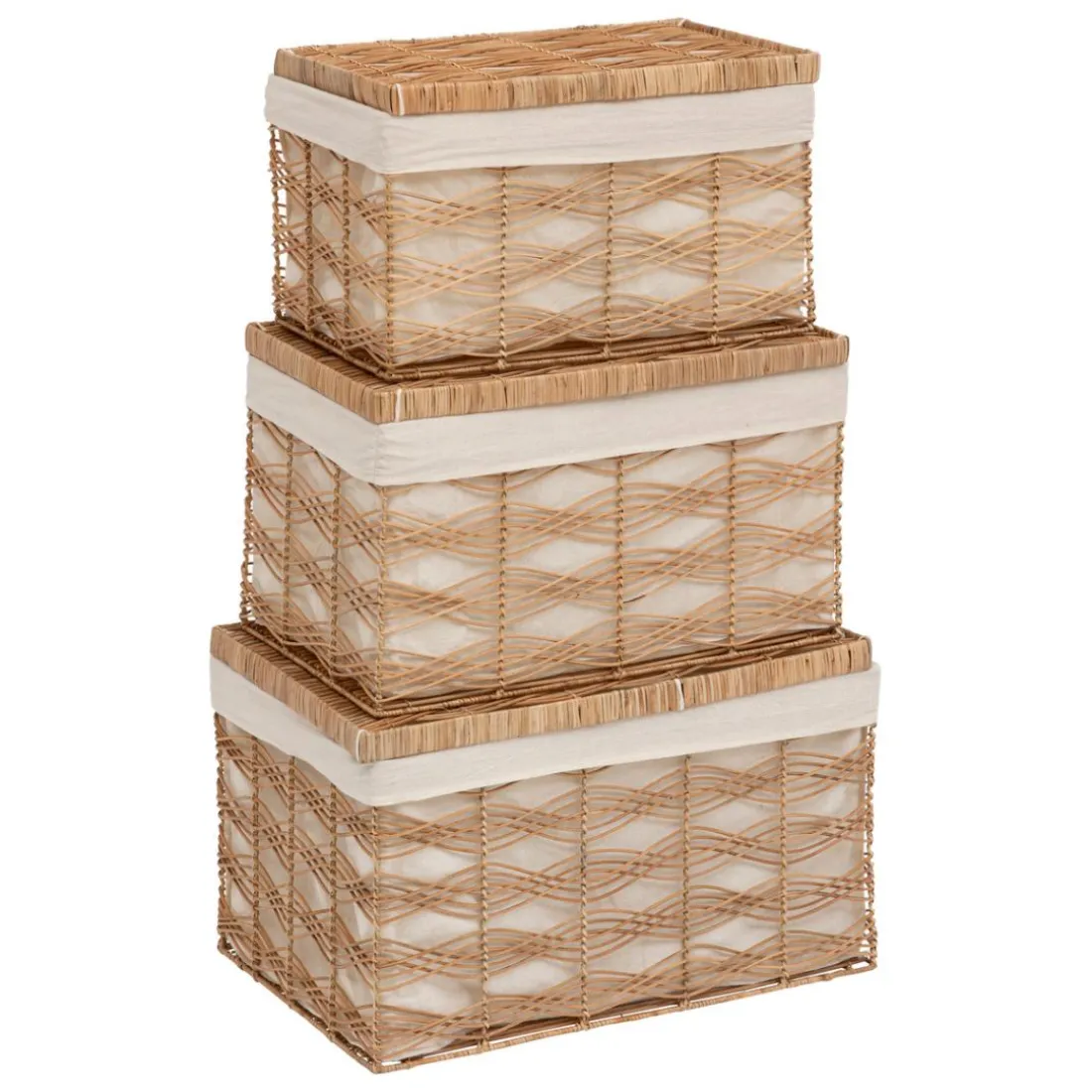 Lot de 3 malles en rotin