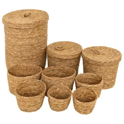 Lot de 9 paniers en jute