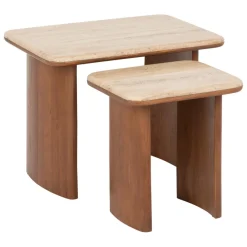 Lot de 2 tables basses Jivan Travertin Bois
