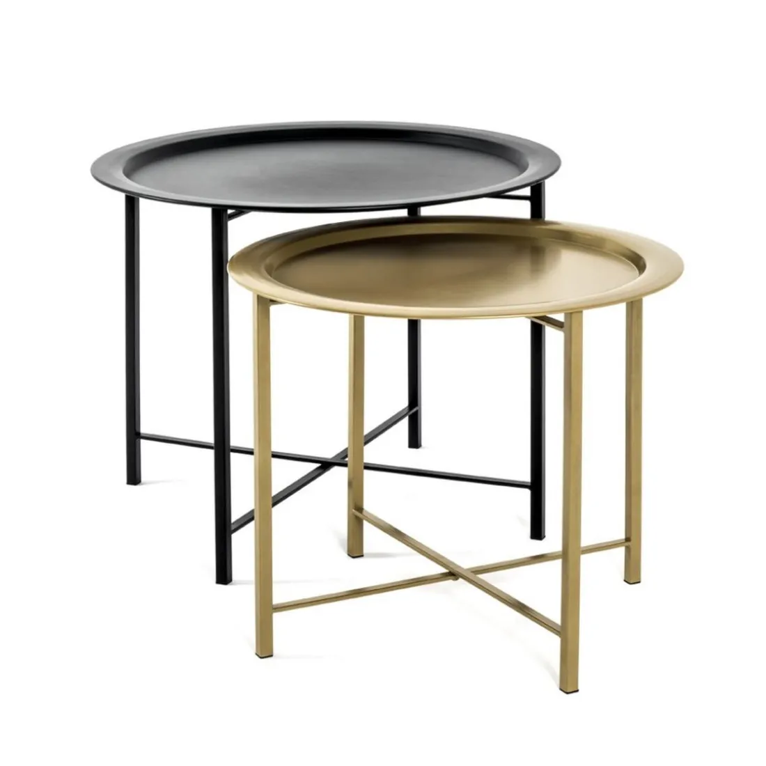 lot de 2 tables basses métal noir et or