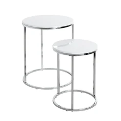 Lot de 2 tables d'appoint blanc chromé