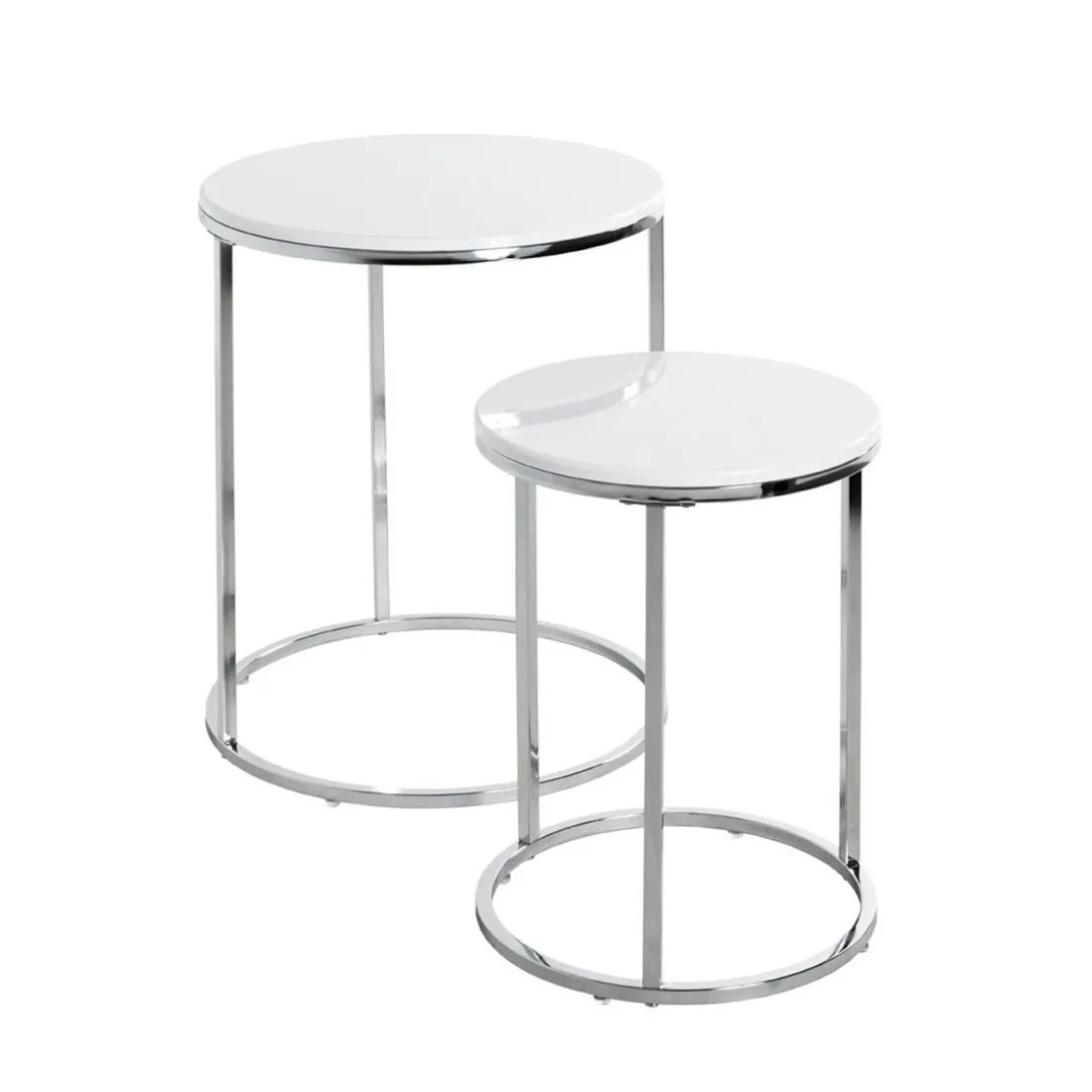 Lot de 2 tables d'appoint blanc chromé