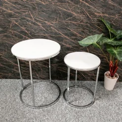 Lot de 2 tables d'appoint blanc chromé